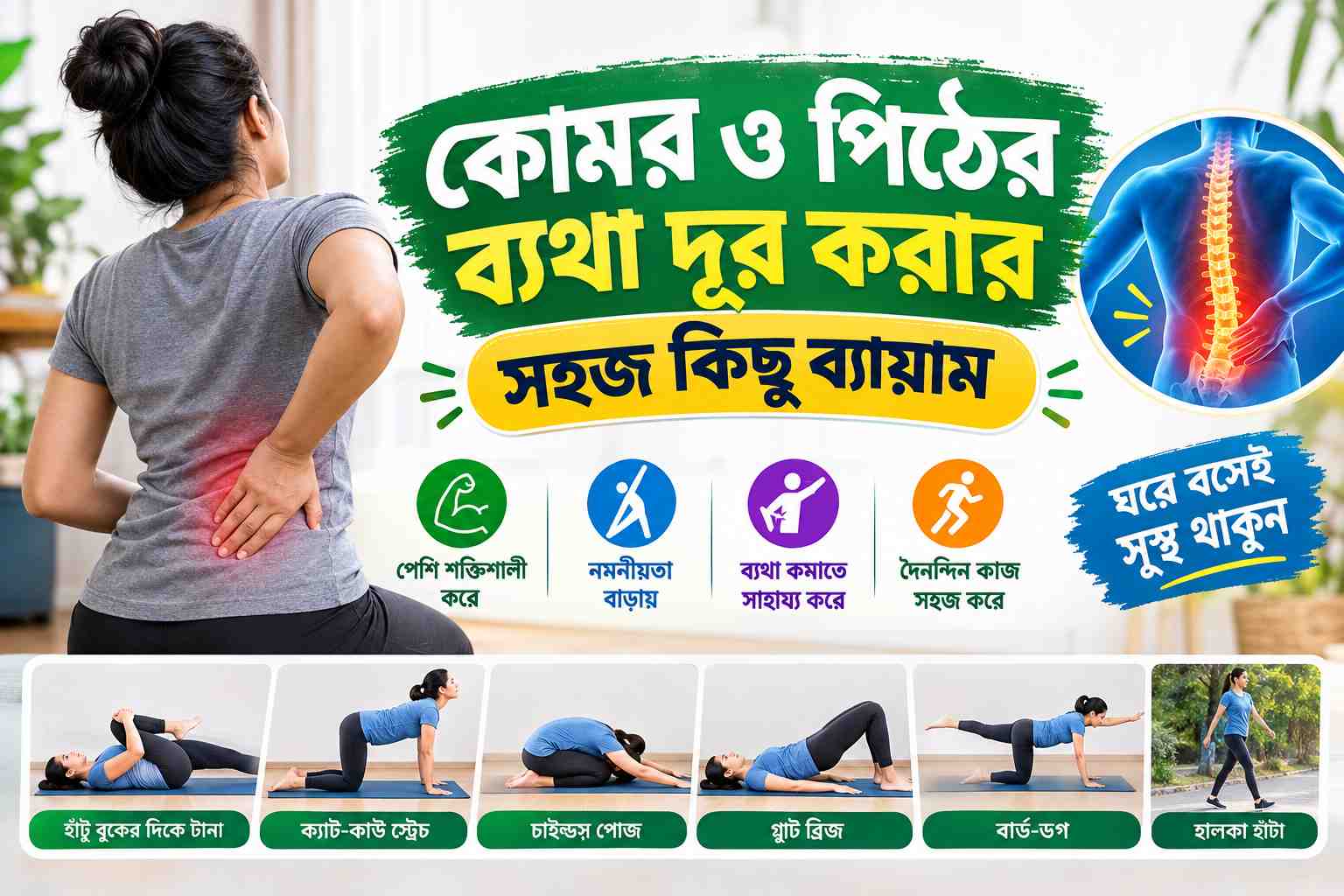 কোমর ও পিঠের ব্যথা দূর করার সহজ কিছু ব্যায়াম: ঘরে বসেই সুস্থ থাকার উপায়