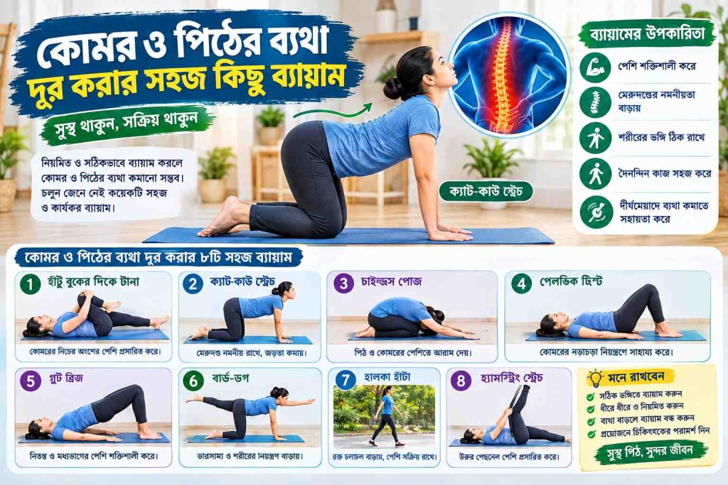 কোমর ও পিঠের ব্যথা দূর করার সহজ কিছু ব্যায়াম: ঘরে বসেই সুস্থ থাকার উপায়