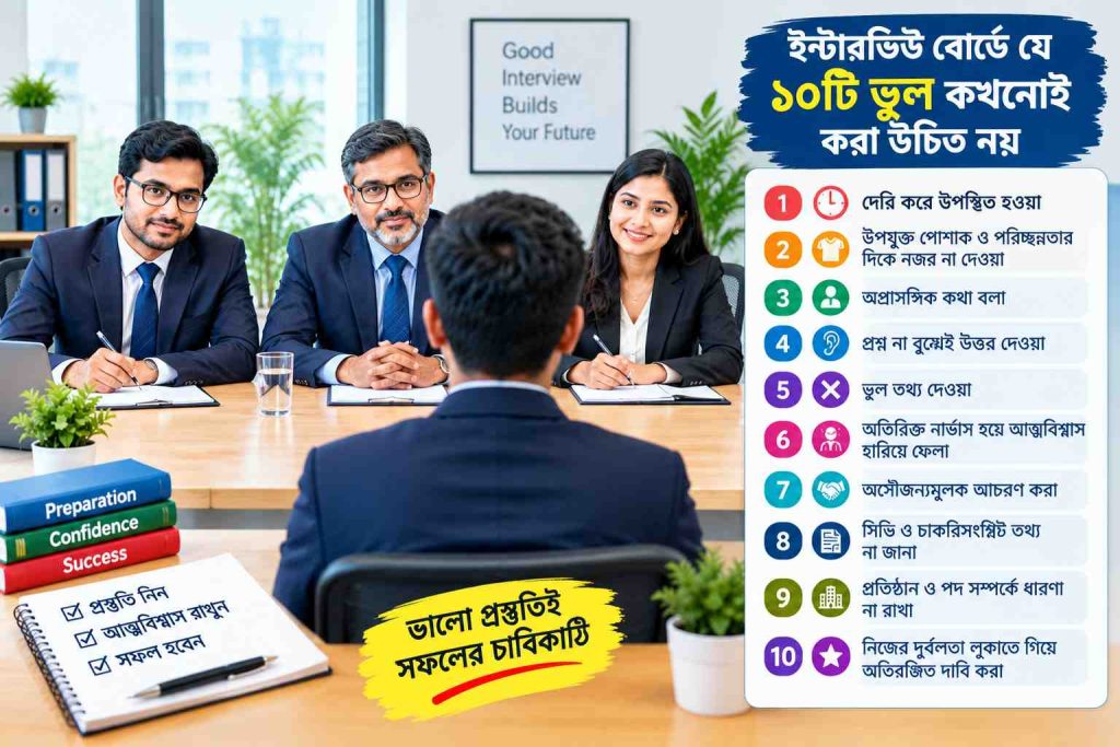 ইন্টারভিউ বোর্ডে যে ১০টি ভুল কখনোই করা উচিত নয়: সফল হওয়ার সম্পূর্ণ গাইড