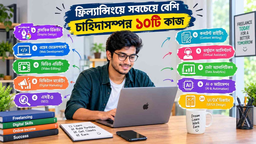 ফ্রিল্যান্সিংয়ে বর্তমানে সবচেয়ে বেশি চাহিদা সম্পন্ন ১০টি কাজ: নতুনদের জন্য পূর্ণাঙ্গ গাইড