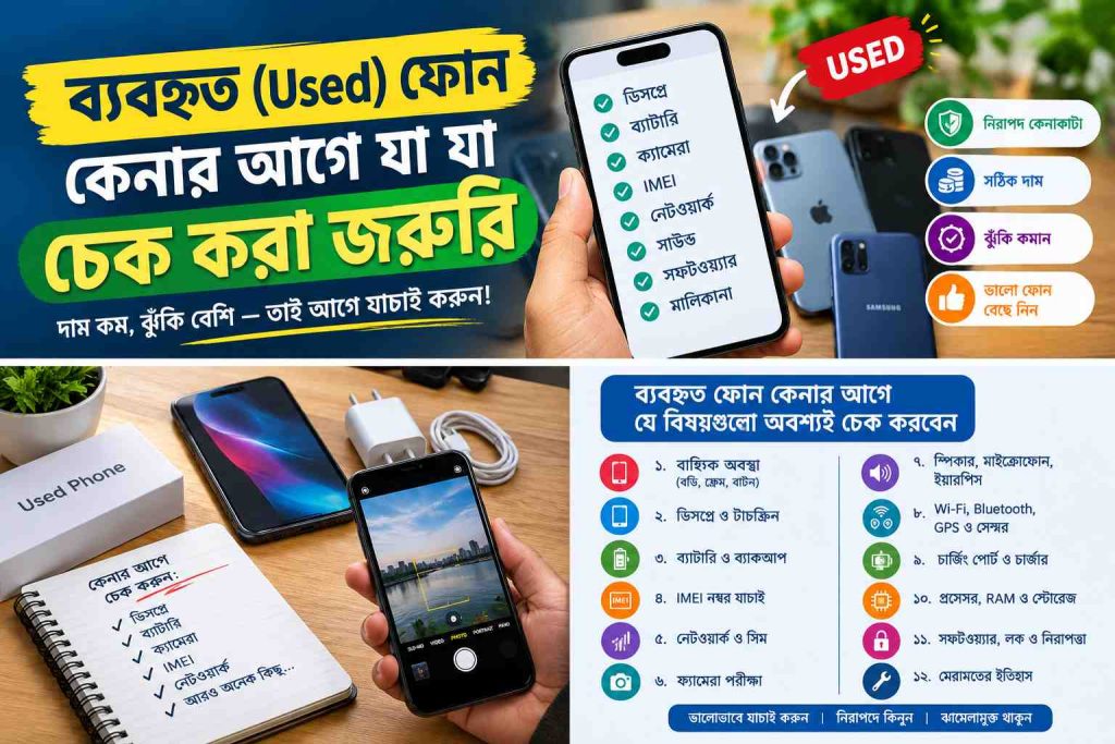 ব্যবহৃত (Used) ফোন কেনার আগে যা যা চেক করা জরুরি: নতুনদের জন্য সম্পূর্ণ গাইড