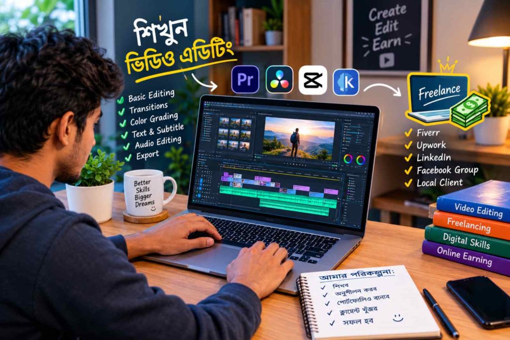 ভিডিও এডিটিং শিখে ফ্রিল্যান্সিং ক্যারিয়ার কীভাবে গড়বেন? নতুনদের জন্য পূর্ণাঙ্গ গাইড 2 ভিডিও এডিটিং শিখে ফ্রিল্যান্সিং ক্যারিয়ার কীভাবে গড়বেন? নতুনদের জন্য পূর্ণাঙ্গ গাইড