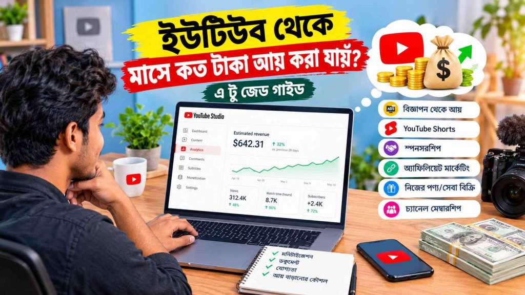 ইউটিউব থেকে মাসে কত টাকা আয় করা যায়? এ টু জেড গাইড