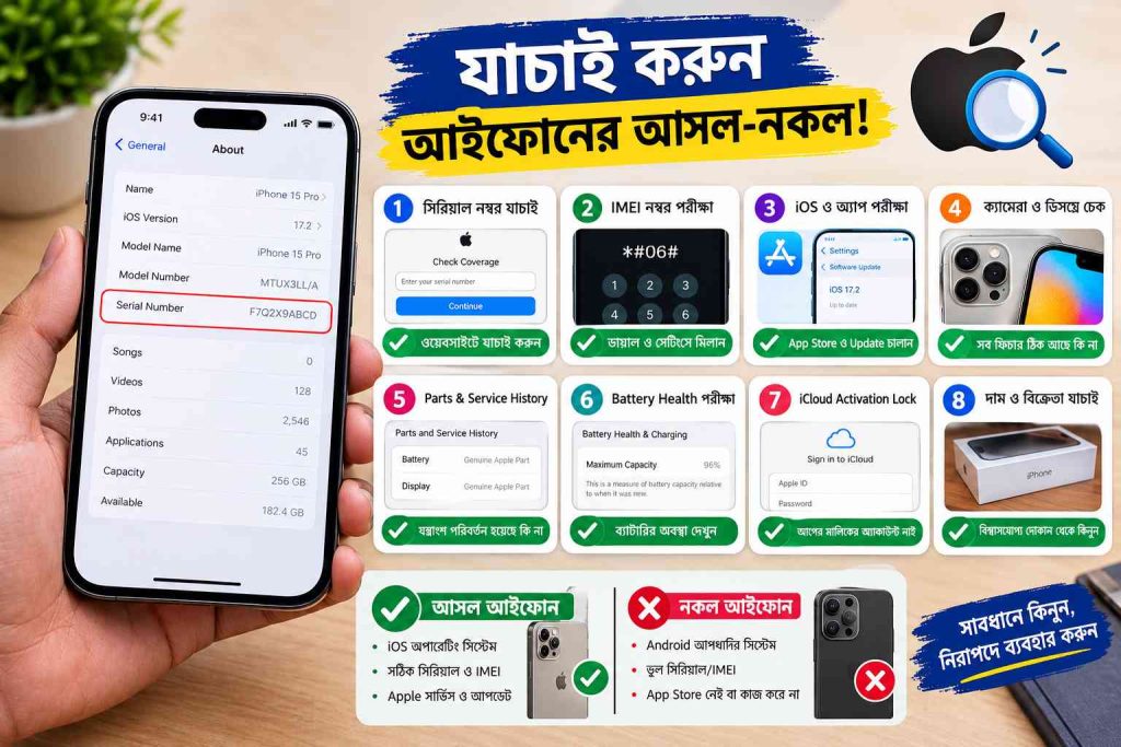 নকল ও আসল আইফোন (IPHONE) চেনার সহজ উপায়: কেনার আগে জেনে নিন সম্পূর্ণ গাইড 6 নকল ও আসল আইফোন (iPhone) চেনার সহজ উপায়: কেনার আগে জেনে নিন সম্পূর্ণ গাইড